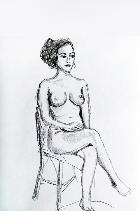 Dessin crayon nu assis